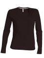 Dames T-shirts lange mouw V Hals Kariban K382 Chocolate