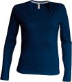 Dames T-shirts lange mouw V Hals Kariban K382 Navy