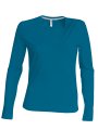 Dames T-shirts lange mouw V Hals Kariban K382 Tropical Blue