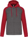 Baseball Hoodie Proact PA380 GREYHEATHER-SPORTYRED