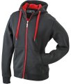 Dames Hoodie voering fleece James & Nicholson JN354 zwart-rood