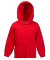 Kinder Hooded full zip Fruit of the Loom  rood